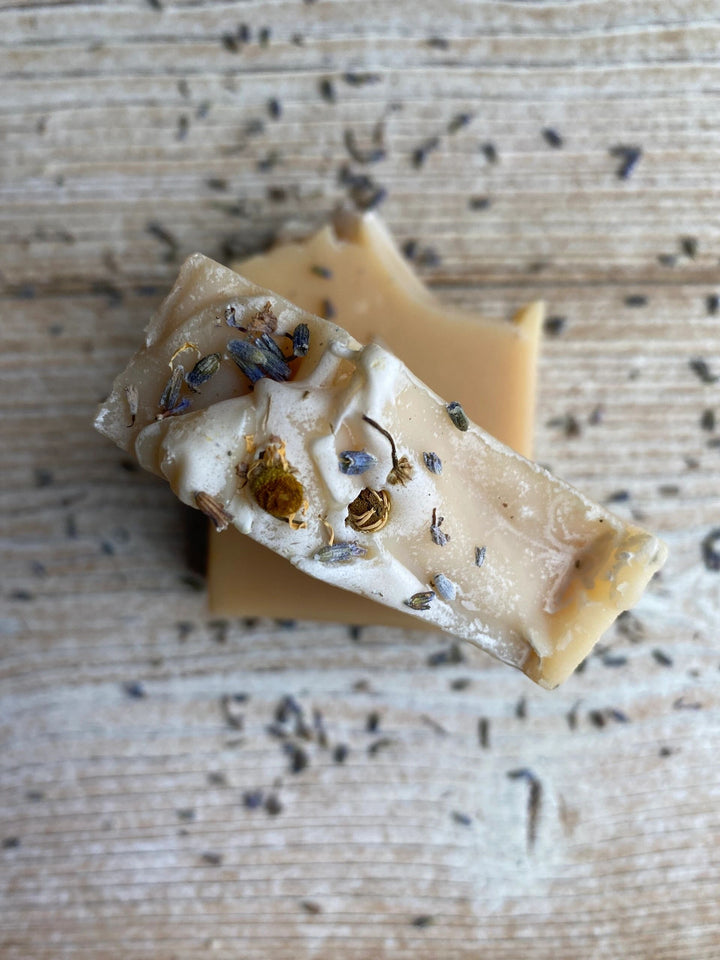 Sage Creek Botanicals Magnesium Lavender & Chamomile soap on wooden surface